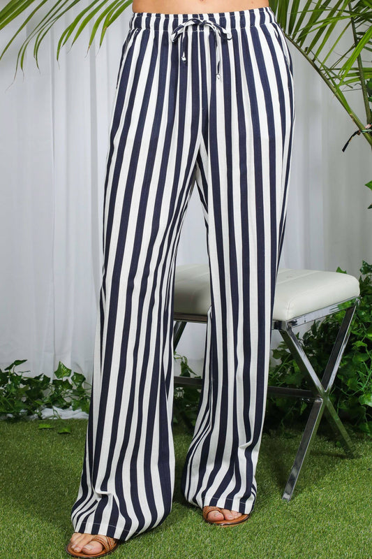 High-Rise Smocked Band Pocket Detail Stripe Pants VP82353